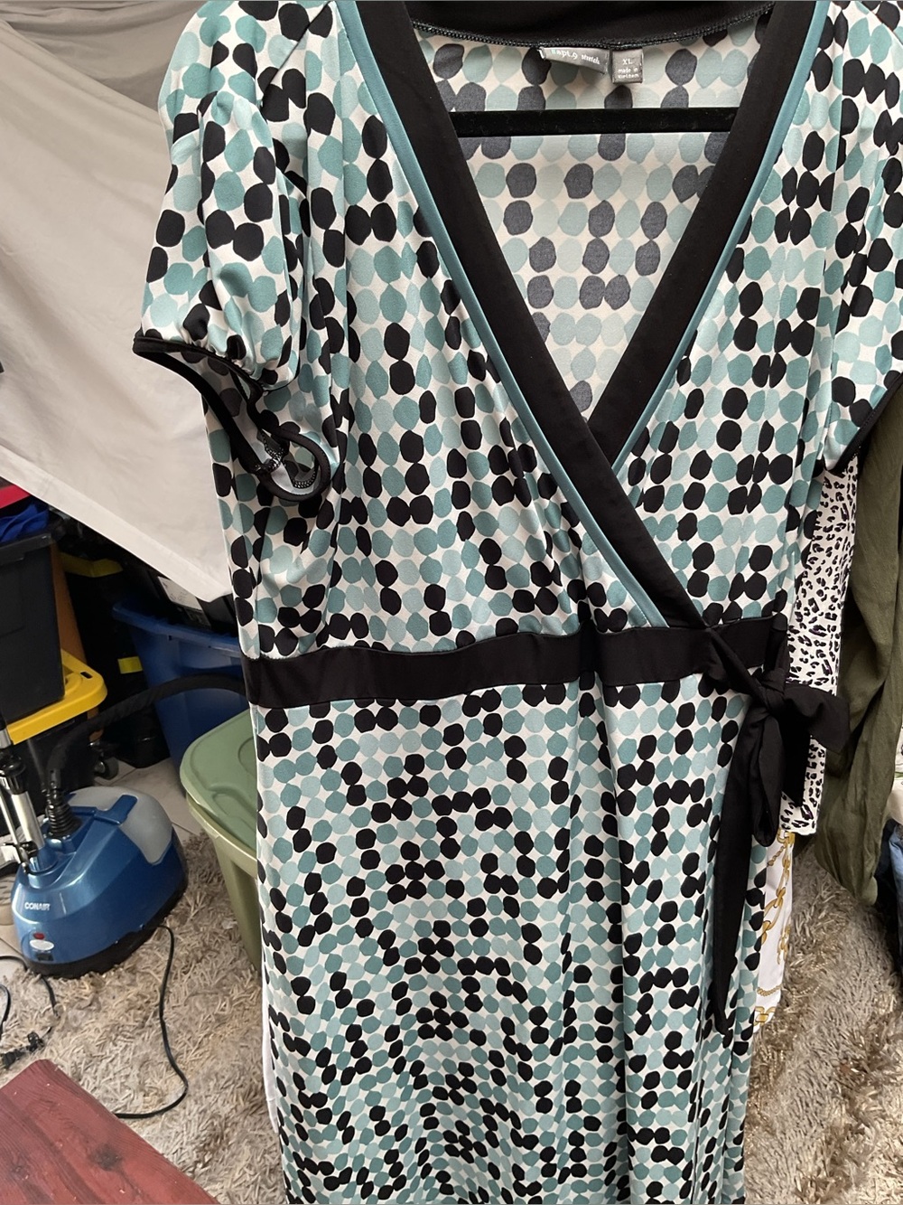 Apt 9 Wrap-Style Polka Dot Midi Dress in Teal and Black